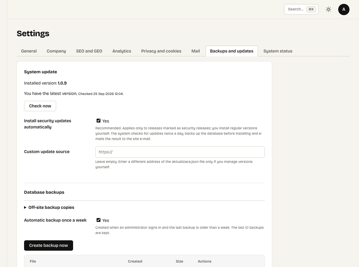Settings → Backups and updates