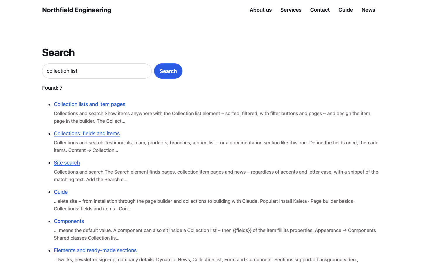 Search results with pages and guide articles
