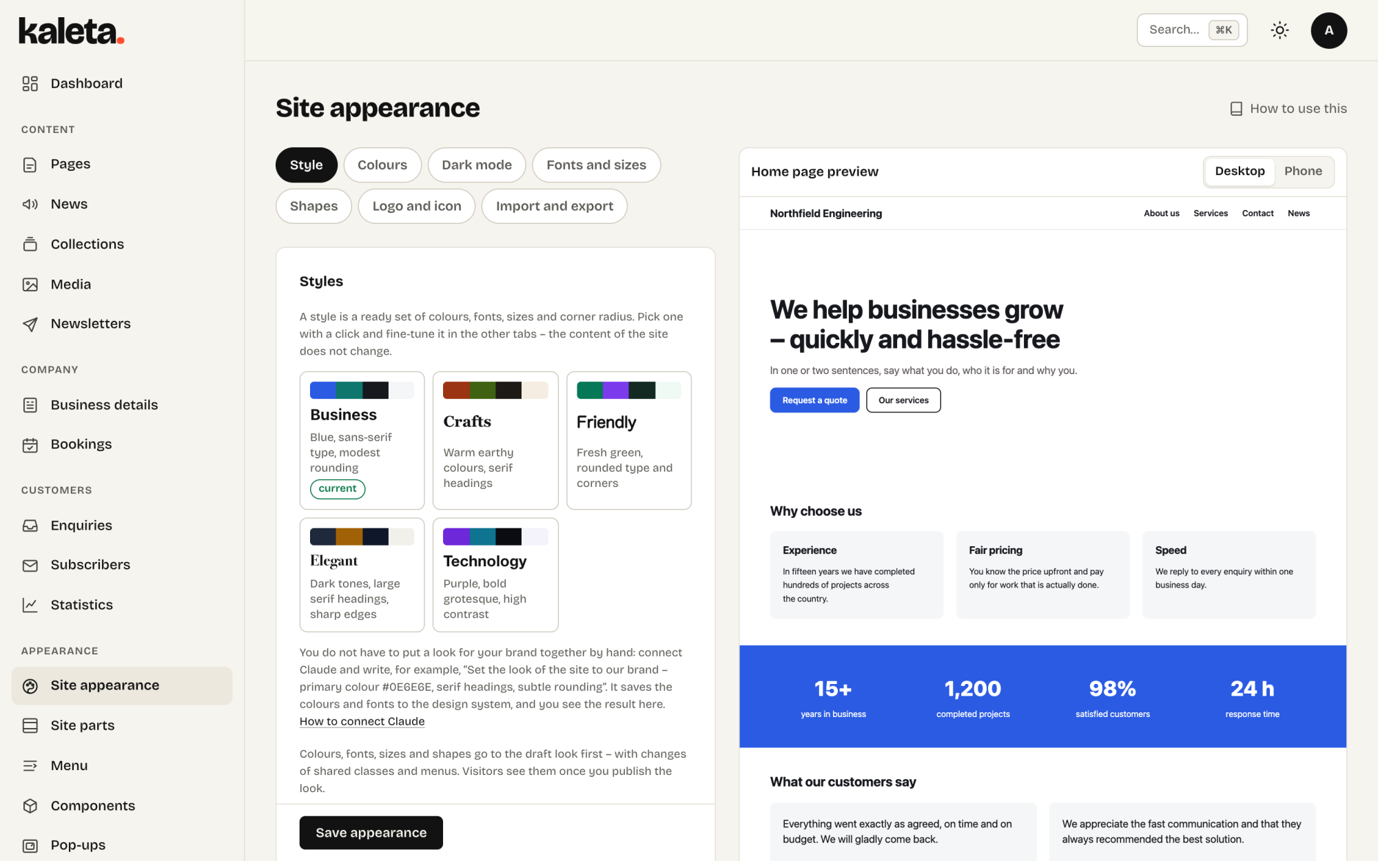 Apariencia del sitio: estilos, colores y fuentes como tokens